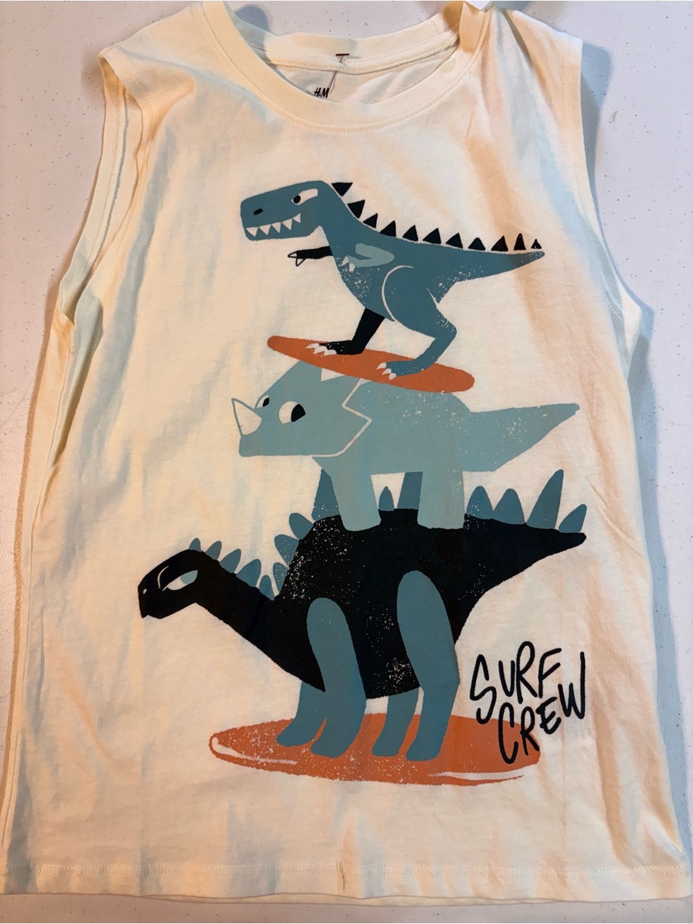 100% COTTON 🆕 H&M 8 ✨ kids sleeveless surfing Dino tank white NWT